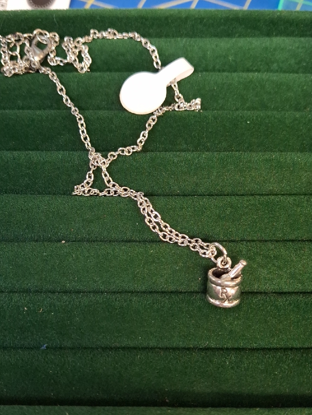 Silver Tone Pharmacy Medicine Mortar & Pestle 0.25" Pendant Necklace 18"